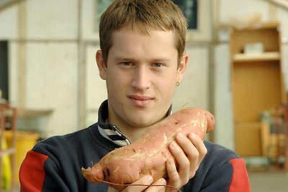 Davor Brnobić pokazuje plod batata
