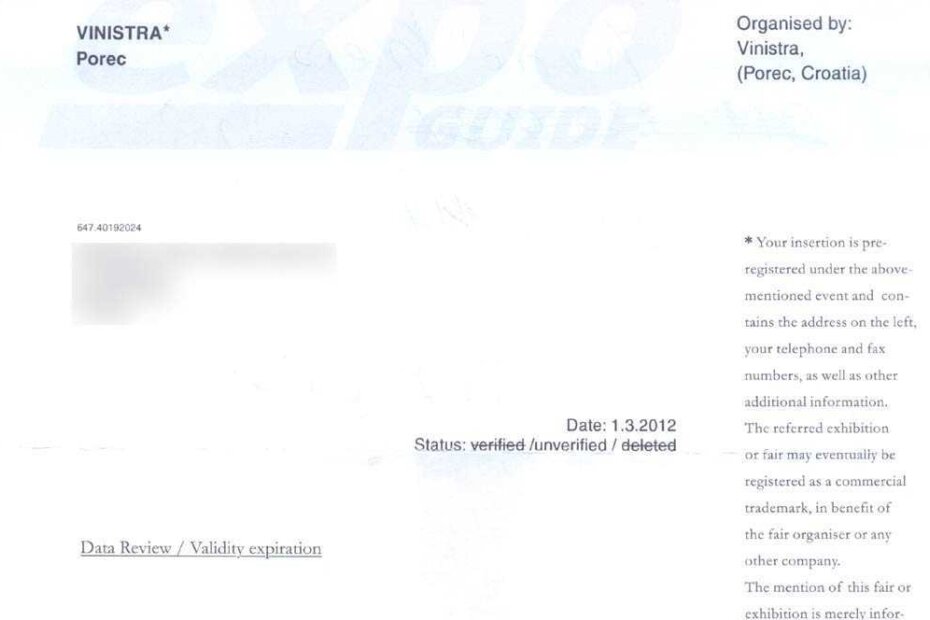 Dopis u kojem su prevaranti dodali zaglavlje iz kojeg se dade zaključiti veza sa Vinistrom (podatke o primatelju smo namjerno zamutili)