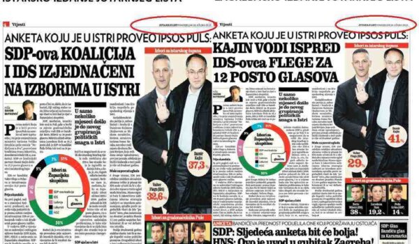 SDP i Jutarnji list manipuliraju rezultatima anketa: U istarskom izdanju Kajinu dodani postoci, a Flegu oduzeti
