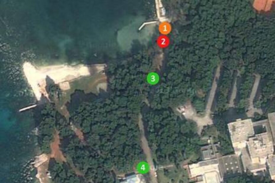 Plaža Pical sa označenim promjenama koje odgovaraju brojevima u tekstu