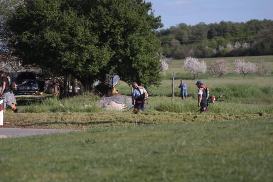 Radnici Usluge kose travu kod rotora uz Stanciju Portun