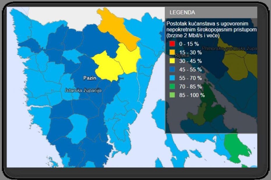 Postotak kućanstva s ugovorenim širokopojasnim pristupom