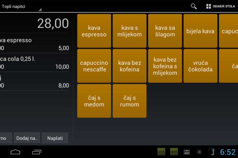 Aplikacija fiskalphone tvrtke Infosit (screenshot)