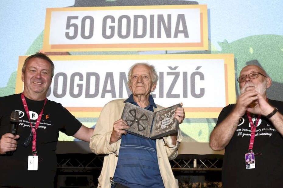 Direktor festivala Igor Mirković, dobitnik nagrade Pedeset godina Bogdan Žižić i prošlogodišnji laureat Nenad Puhovski