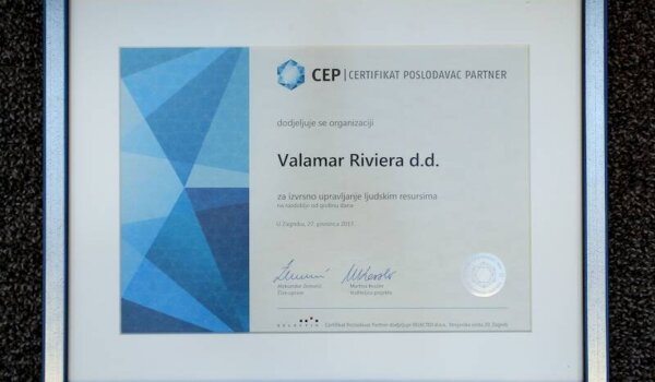 Valamar Riviera 12. put dobitnik Certifikata Poslodavac Partner