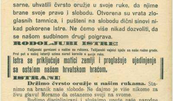 Na današnji dan 1943. godine objavljen politički proglas "istarskom narodu"