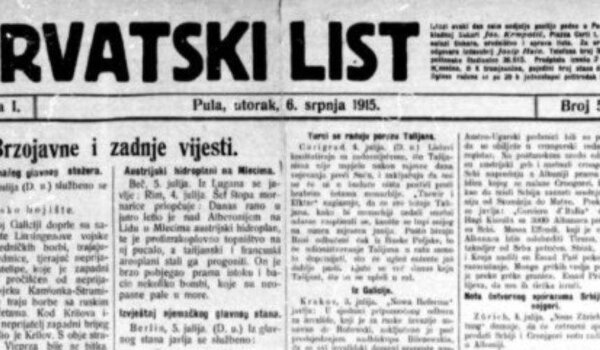 Na današnji dan 1918. u Puli prestao izlaziti Hrvatski list