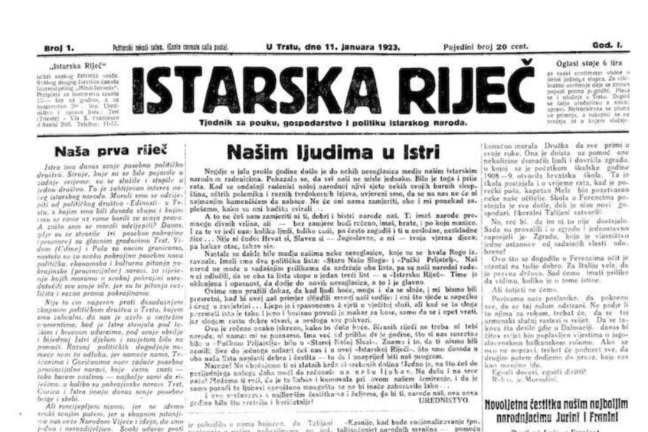 Istarska riječ, naslovnica prvoga broja
